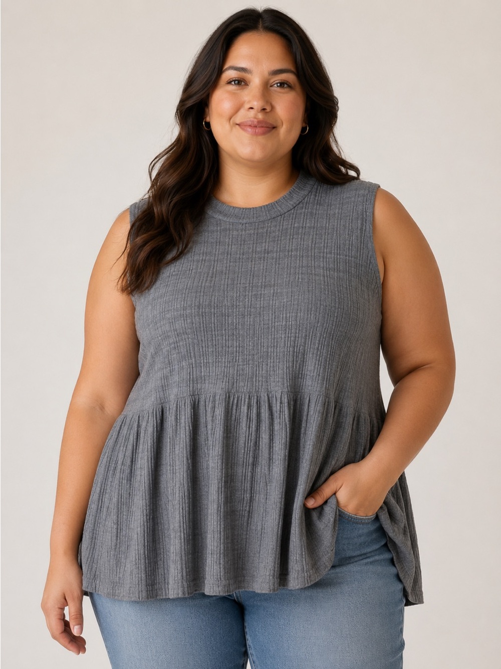 Maurices Gray Ribbed Babydoll Tank Top Size 1 Sleeveless Swing Tunic